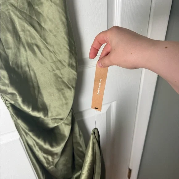 Reformation Casette Silk Dress in Artichoke 6 - Picture 13 of 13